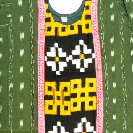 Green and Black Handwoven Cotton Front Slit Kurti 1