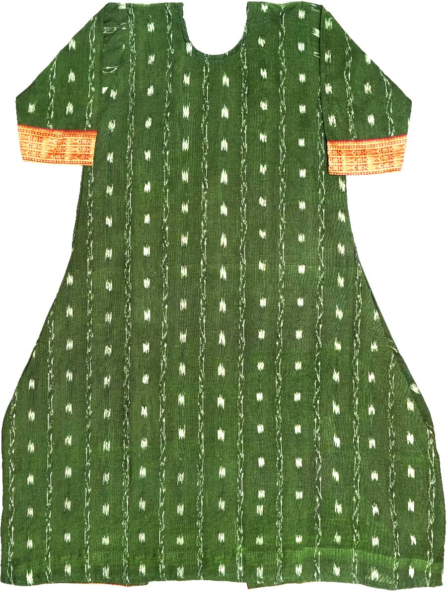 Green and Black Handwoven Cotton Front Slit Kurti 3