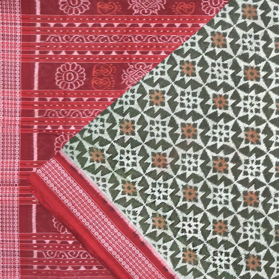 Grey Shingle, Clay Grey, and Ladybug Red Sambalpuri Cotton Saree 1