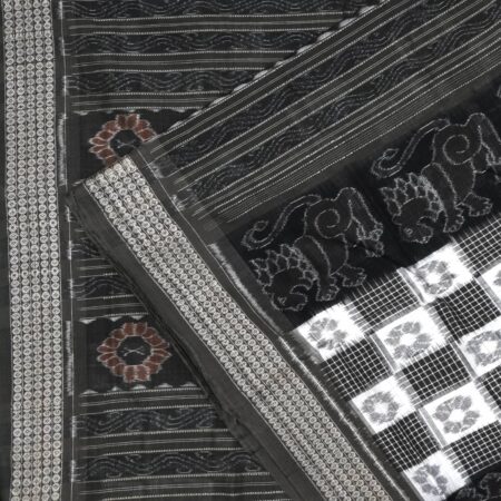 Ink Black, Cotton White, and Iron Grey Sambalpuri Cotton Saree 1