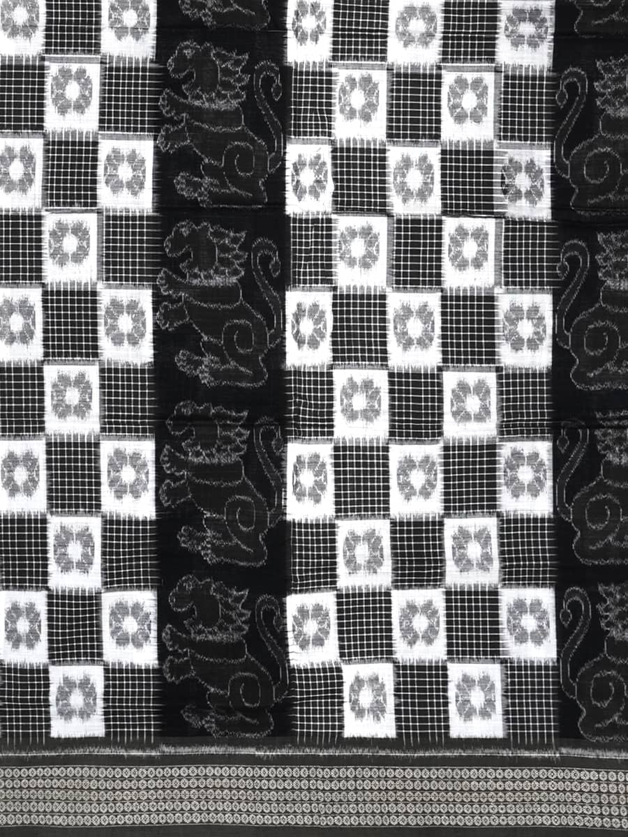 Ink Black, Cotton White, and Iron Grey Sambalpuri Cotton Saree