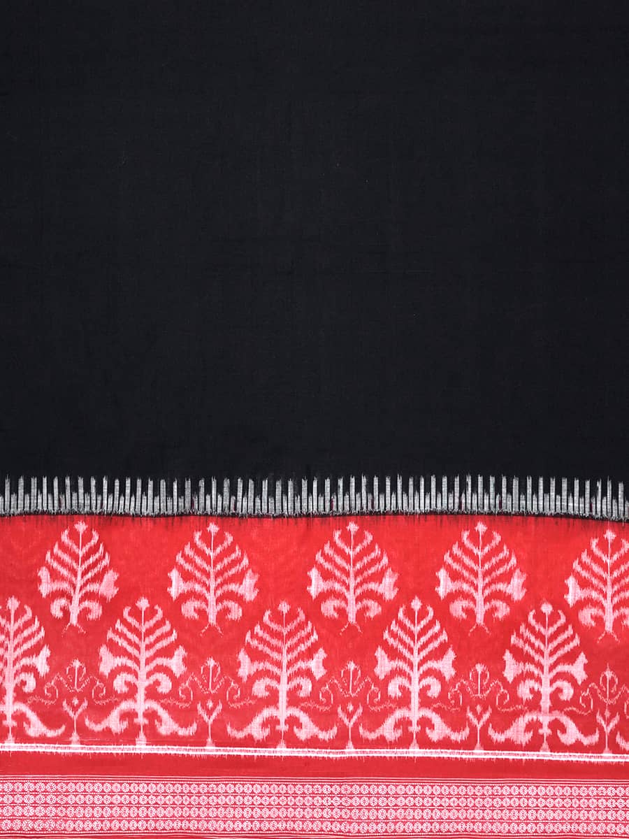 Jet Black and Cherry Red Sambalpuri Cotton Saree 2