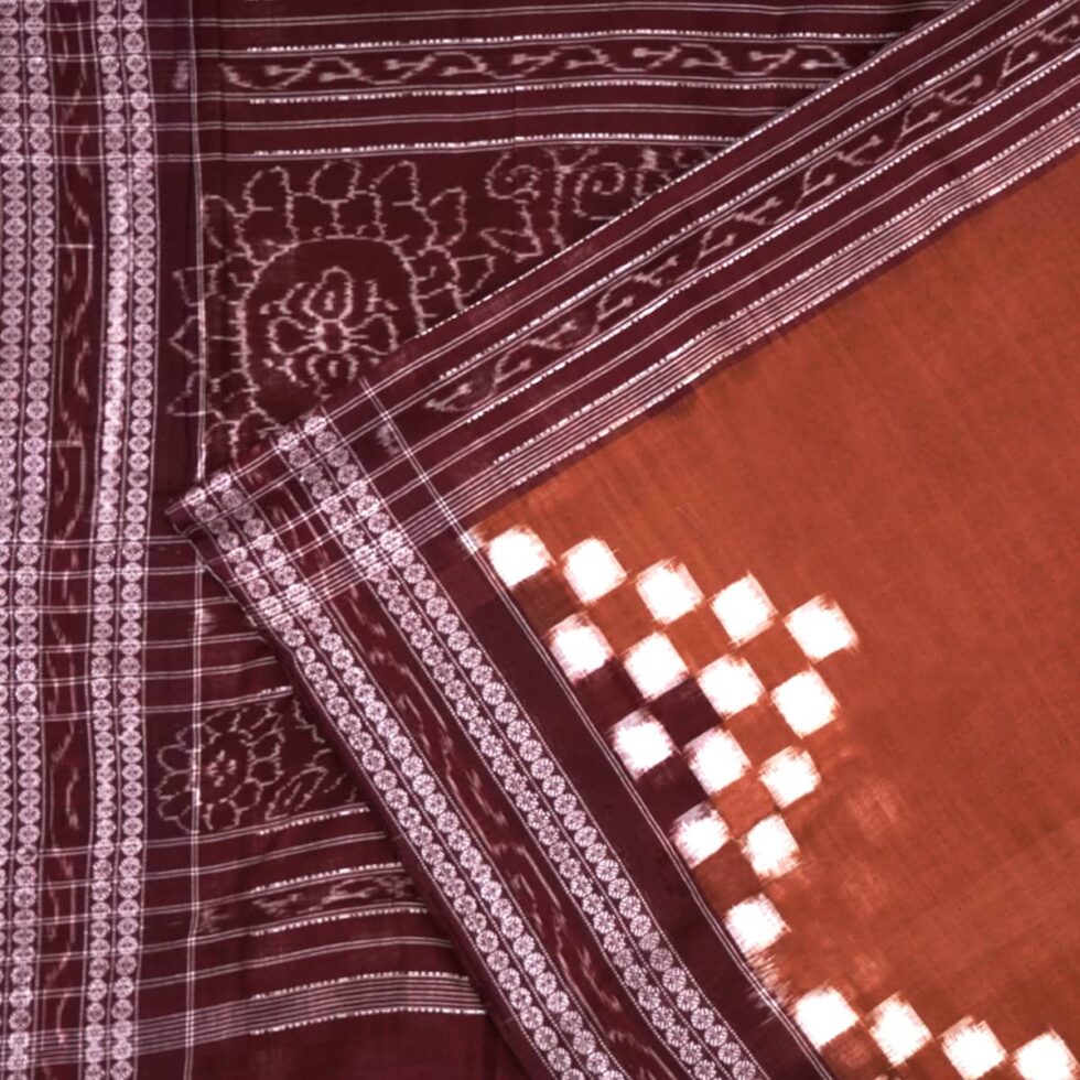 Kikyoiru Purple and Cinnamon Brown Sambalpuri Pasa Cotton Saree 1