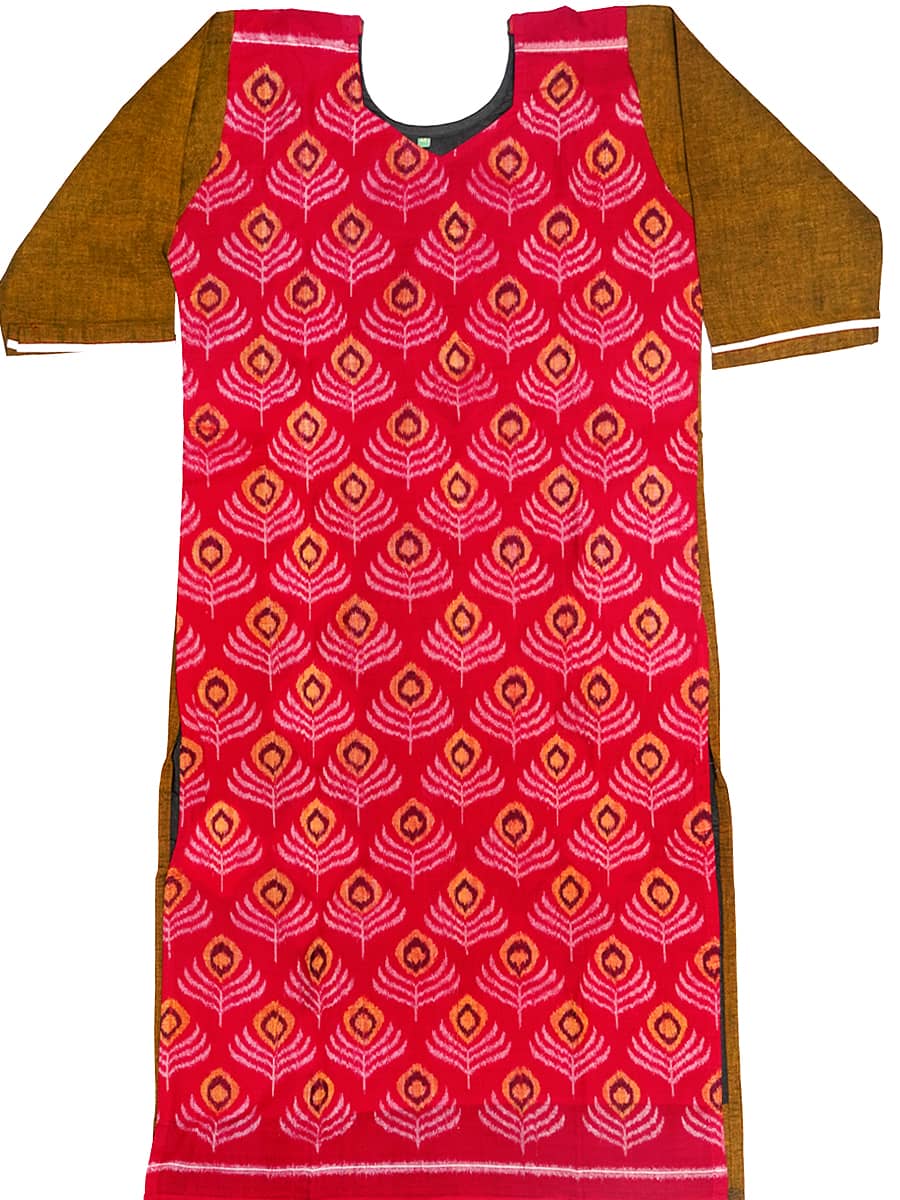 Maroon and Olive Handwoven Cotton Kurti