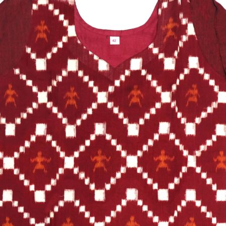 Maroon and White Handwoven Cotton Kurti 1