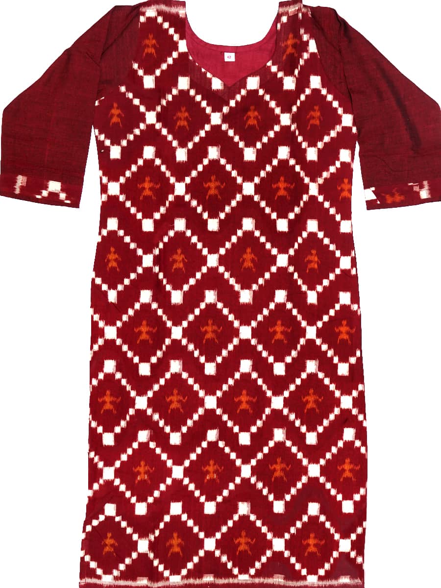 Maroon and White Handwoven Cotton Kurti