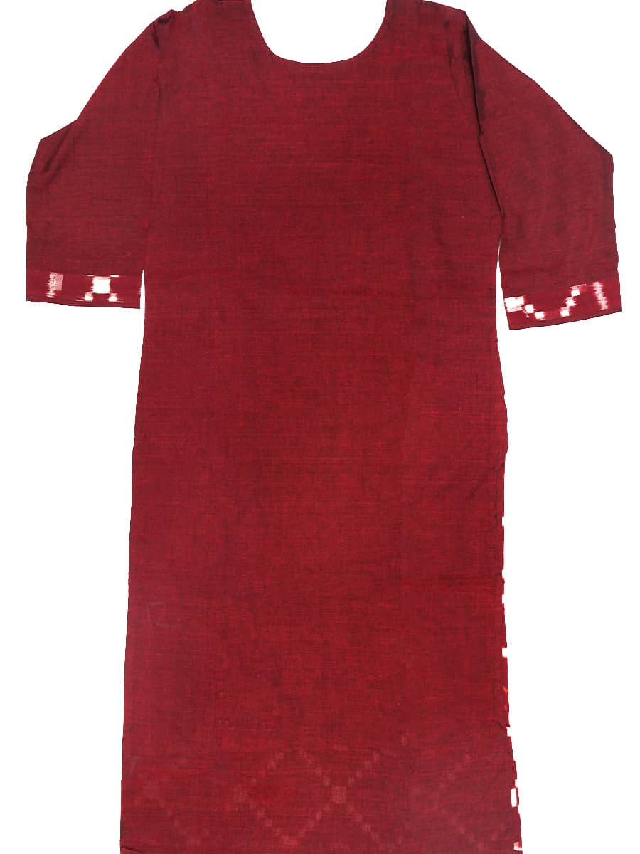 Maroon and White Handwoven Cotton Kurti 3