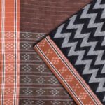 Midnight Black, Elephant Grey, and Cinnamon Sambalpuri Zigzag Cotton Saree 1