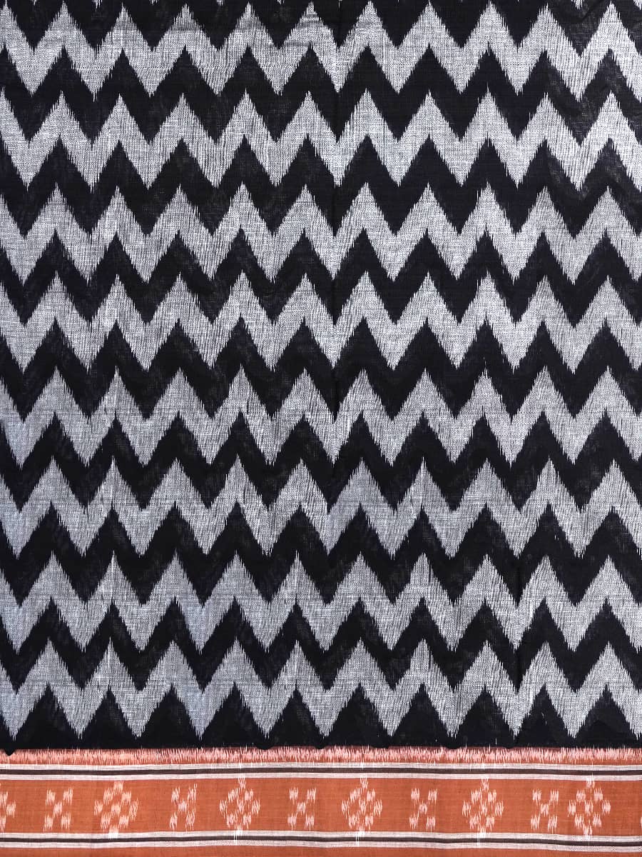 Midnight Black, Elephant Grey, and Cinnamon Sambalpuri Zigzag Cotton Saree