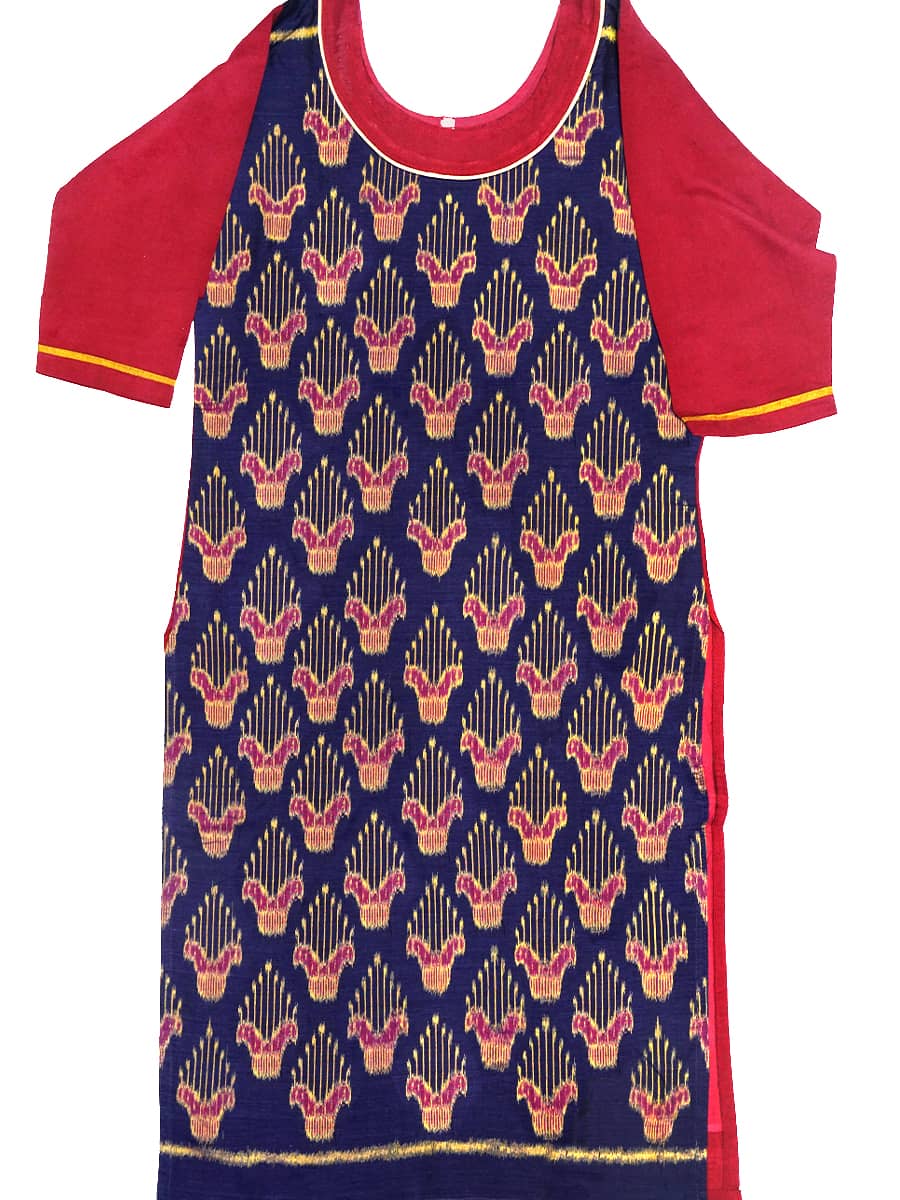 Navy and Maroon Handwoven Cotton Kurti