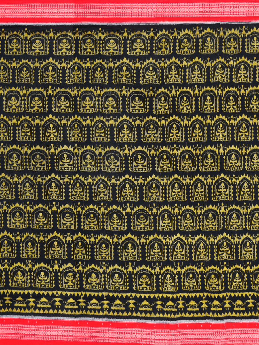 Obsidian, Yellow, and Geranium Sambalpuri Cotton Saree