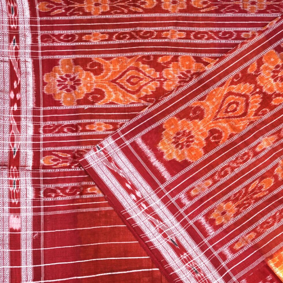 Orangutan and Russet Sambalpuri Pasa Cotton Saree 1