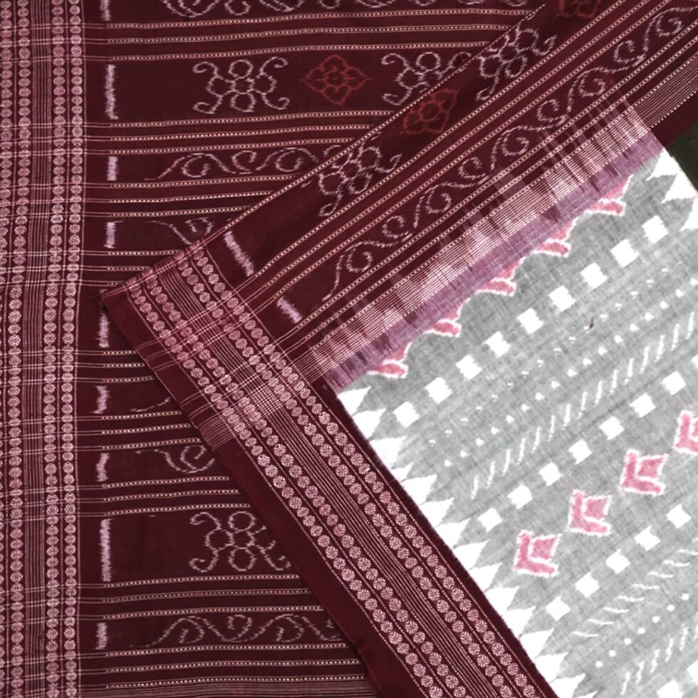 Pewter, Coal Black, and Mahogany Sambalpuri Cotton Saree 1