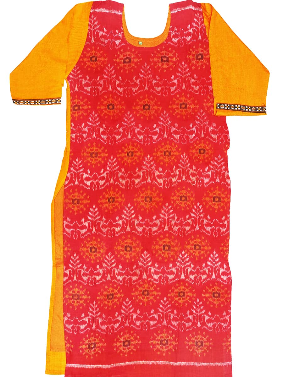 Pink and Sunflower Yellow Handwoven Cotton Kurti