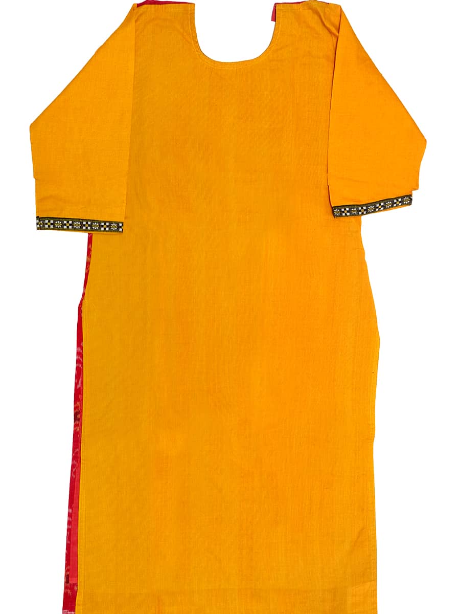 Pink and Sunflower Yellow Handwoven Cotton Kurti 3