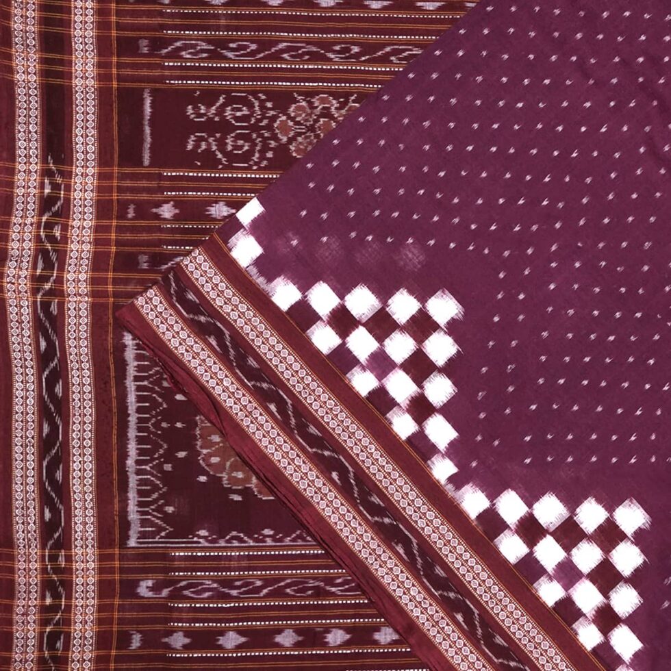 Plum Purple and Walnut Brown Sambalpuri Cotton Pasa Saree 1