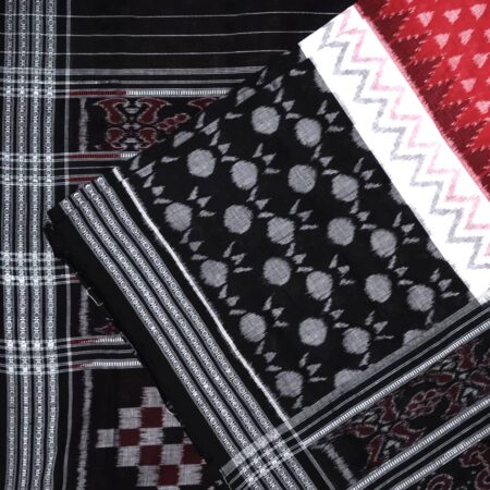 Poppy Red and Obsidian Black Sambalpuri Cotton Saree 1