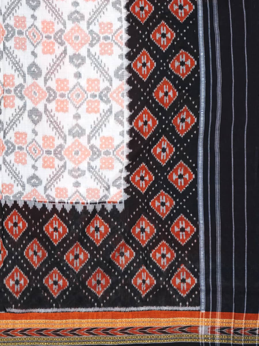 Powder White, Carrot Orange, and Coal Black Sambalpuri Cotton Saree 3