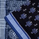 Prussian Blue and Obsidian Sambalpuri Cotton Saree 1