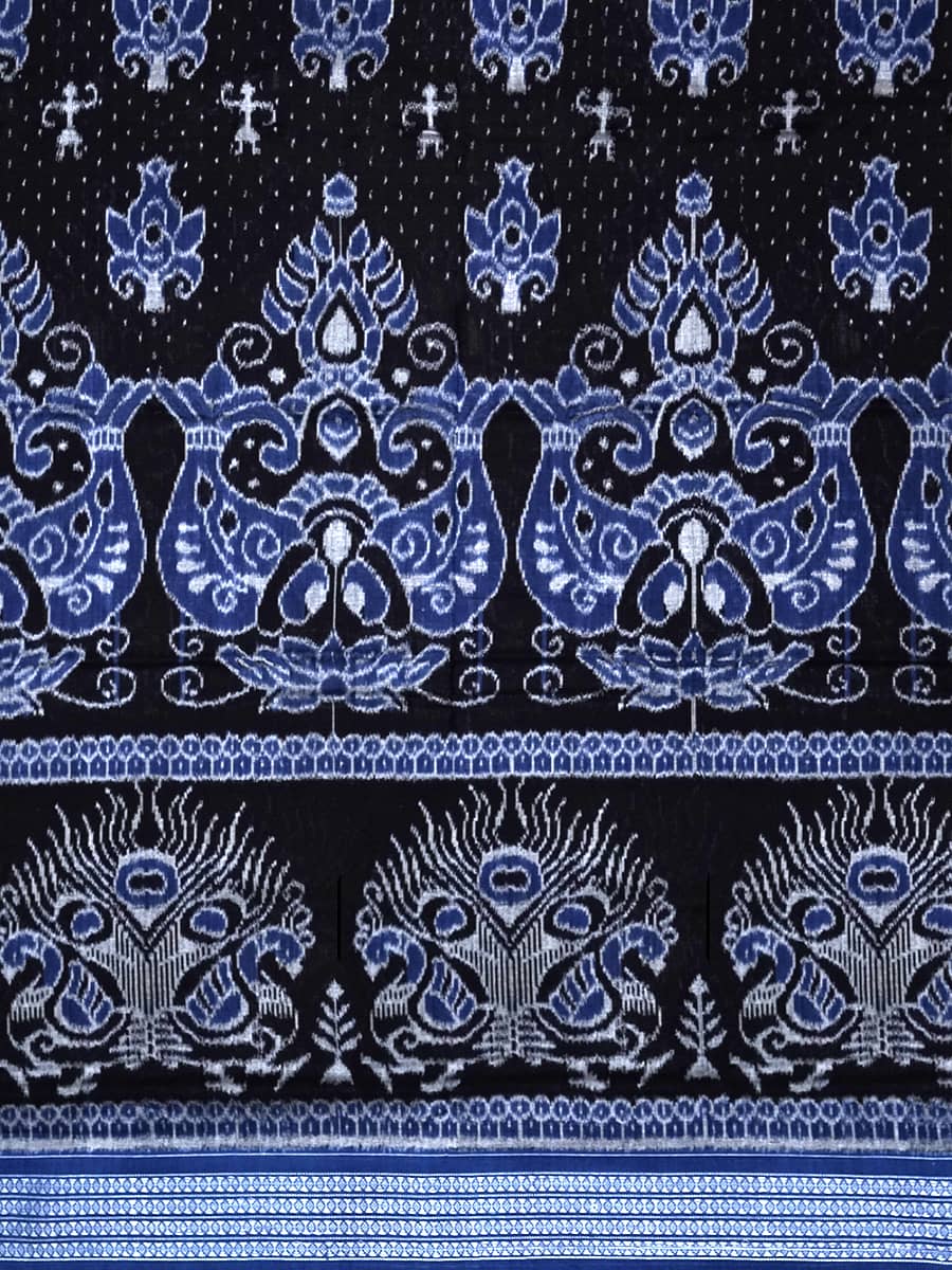 Prussian Blue and Obsidian Sambalpuri Cotton Saree 2