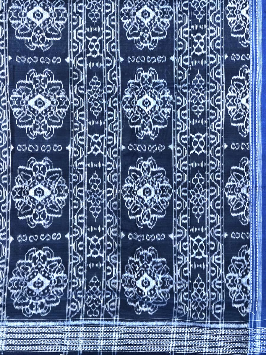 Prussian Blue and Obsidian Sambalpuri Cotton Saree 3