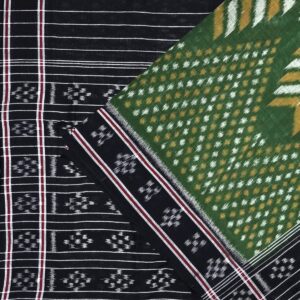 Racing Green and Jet Black Sambalpuri Pasa Cotton Saree 1