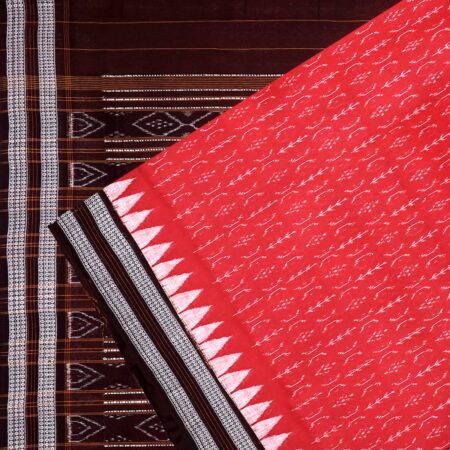 Red Oxide and Grease Black Sambalpuri Cotton Saree 1