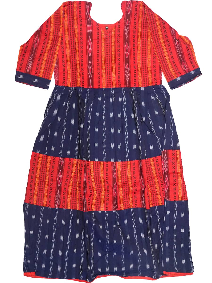 Red and Navy Blue Cotton Kurti