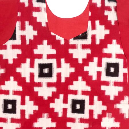 Red and Pearl White Handwoven Cotton Kurti 1