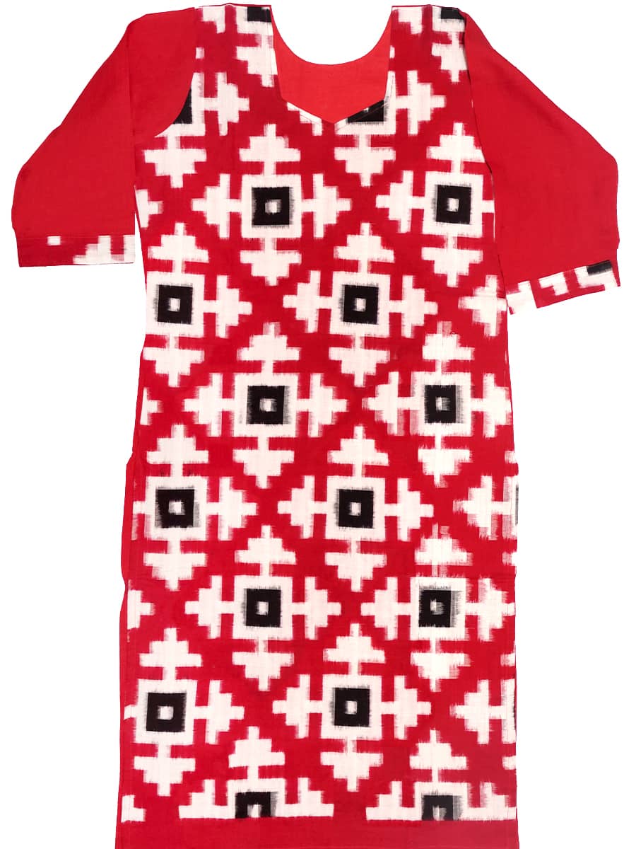 Red and Pearl White Handwoven Cotton Kurti