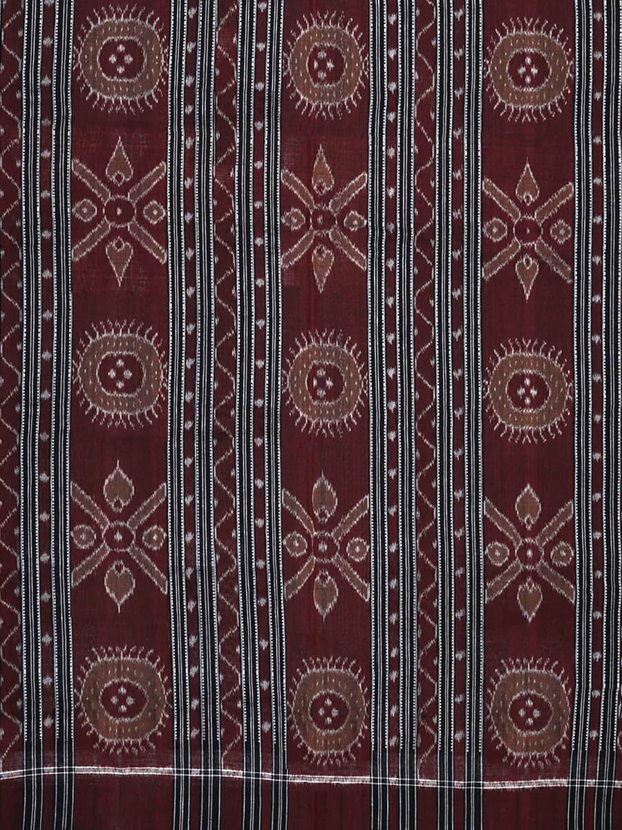 Scarlet, Raven Black, and Russet Brown Sambalpuri Cotton Saree 3