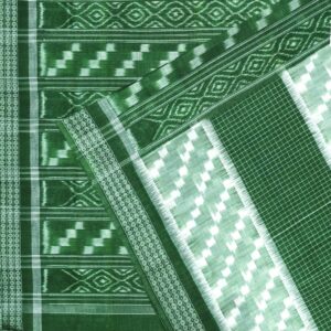 Shamrock Green, Mint Green and White Sambalpuri Cotton Saree 1