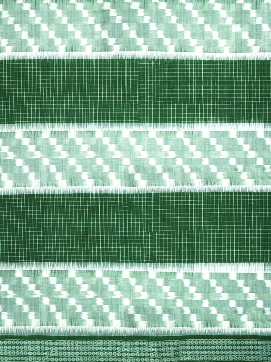 Shamrock Green, Mint Green and White Sambalpuri Cotton Saree