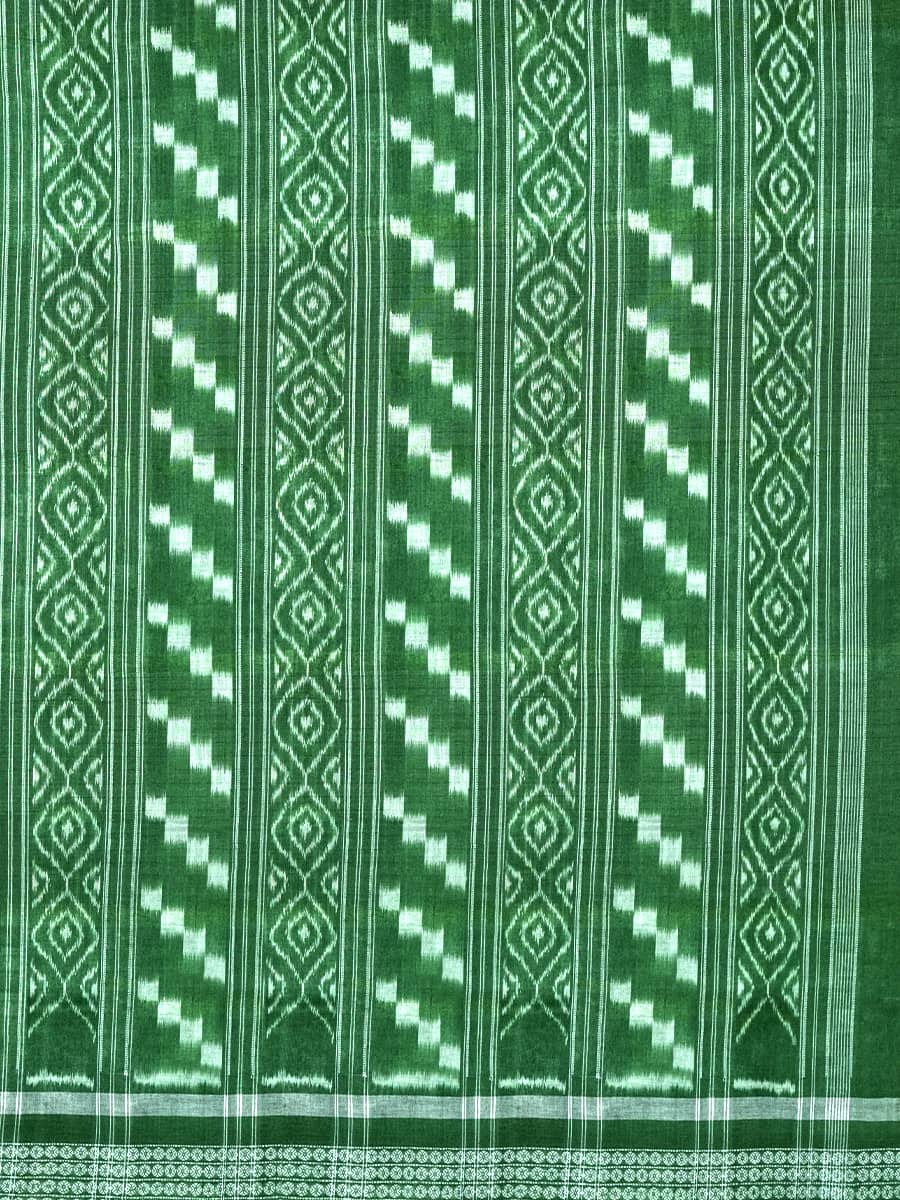 Shamrock Green, Mint Green and White Sambalpuri Cotton Saree 3