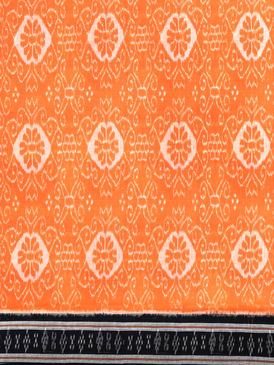 Tangerine and Pitch Black Sambalpuri Pasapalli Cotton Saree