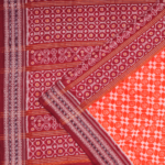 Tangerine and Taupe Sambalpuri Ikat Handwoven Cotton Saree 1