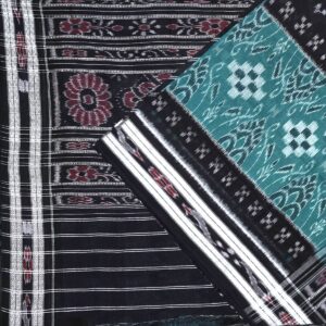 Teal Blue and Pitch Black Sambalpuri Cotton Saree 1