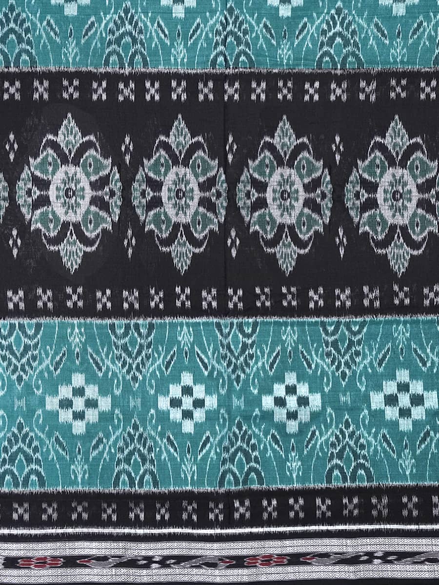 Teal Blue and Pitch Black Sambalpuri Cotton Saree 2