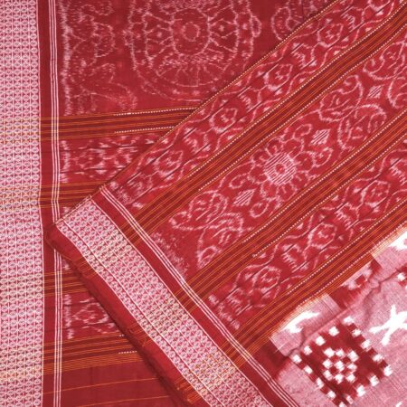 Velvet Rose and Morroccan Red Sambalpuri Cotton Saree 1