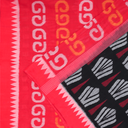 Warm Black, Grey, and Scarlet Sambalpuri Cotton Saree 1